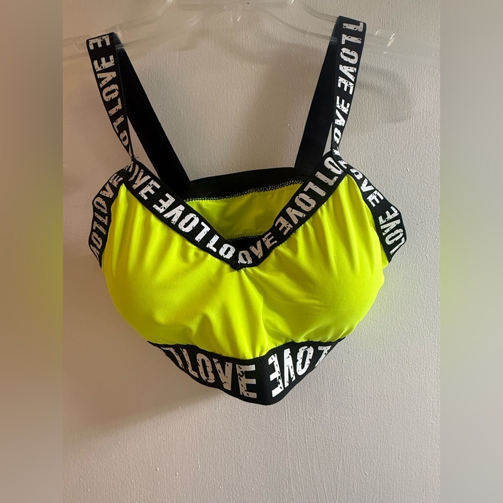 SHEIN Neon Yellow and Black Sports Bra